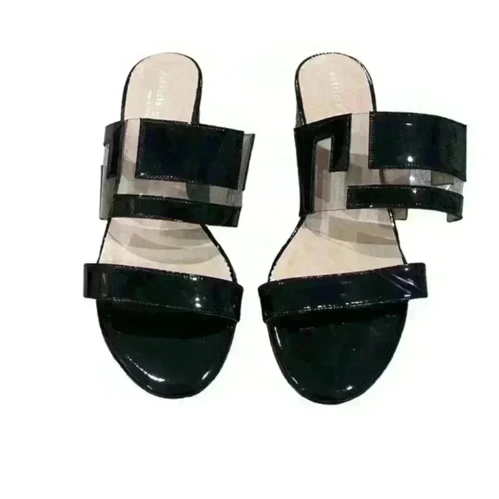 Patricia Green Black & Clear Patent Leather Heels -‎ Size 8.5